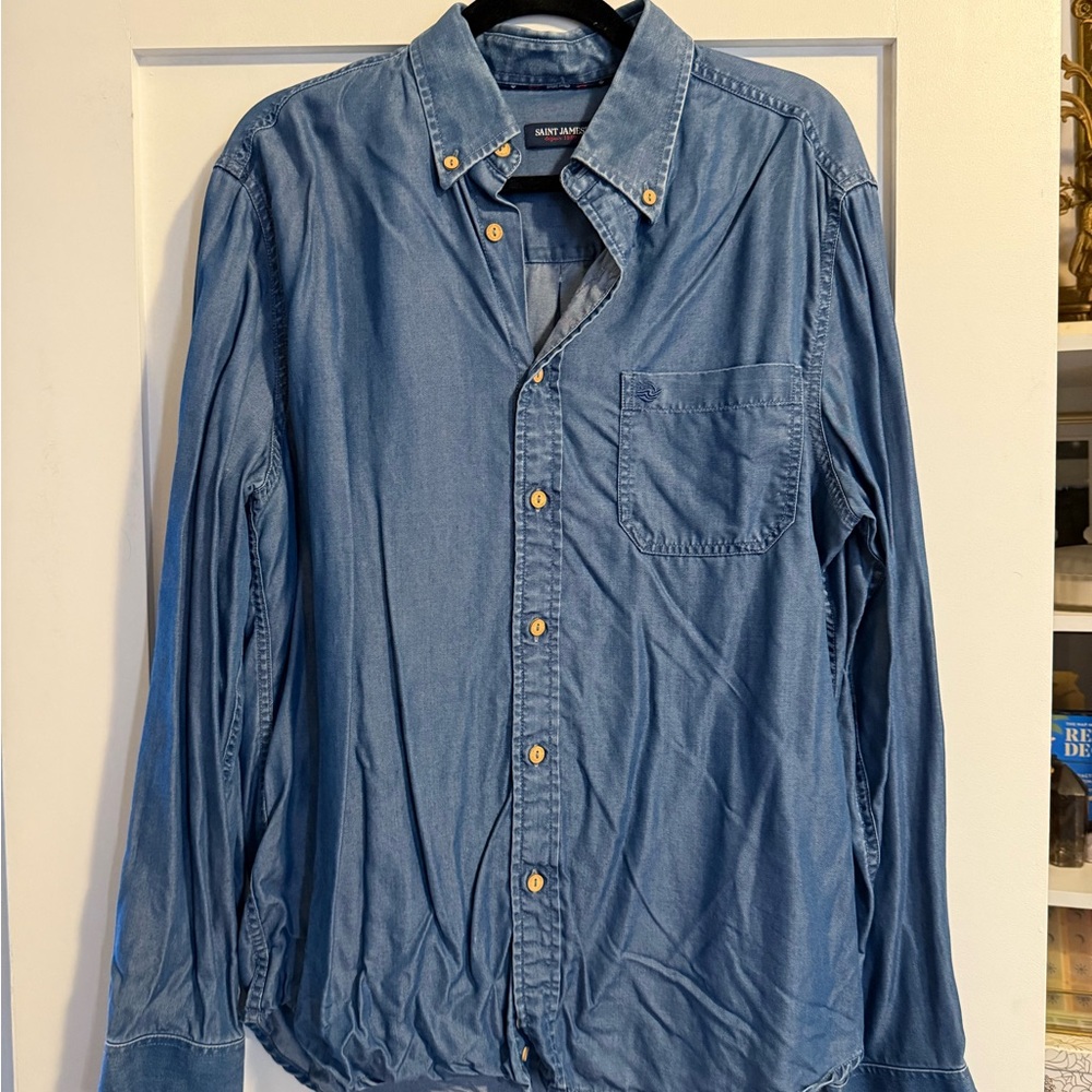 Saint James Denim Blue Shirt with Wooden Buttons